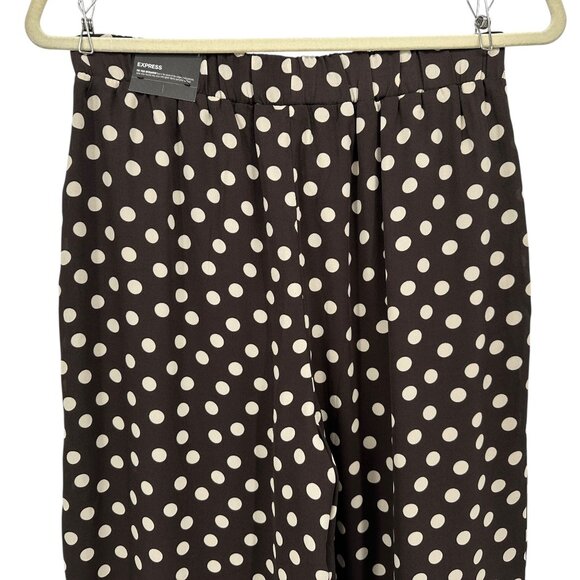 NEW Express Womens XS Pants Wide Leg Super High Rise Polka Dot Brown Lined - Picture 6 of 14